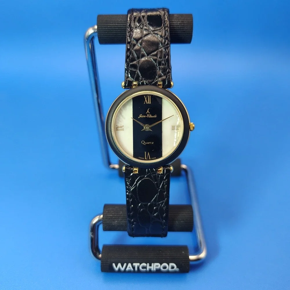 Vintage 1988 Jean Claude Genuine SWISS Onyx Mother of Pearl Women's Quartz Watch